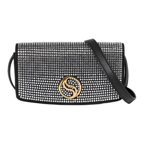 Stella McCartney S Волна Гладкий ALTER Мат Веганский Материал Сумка через плечо Кошелек Женские Черный