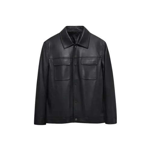 Jiumuwang Мужские брюки Expert FW25 Осенние и зимние Кожа Куртка Облегающий крой Мужской Глубокий черный