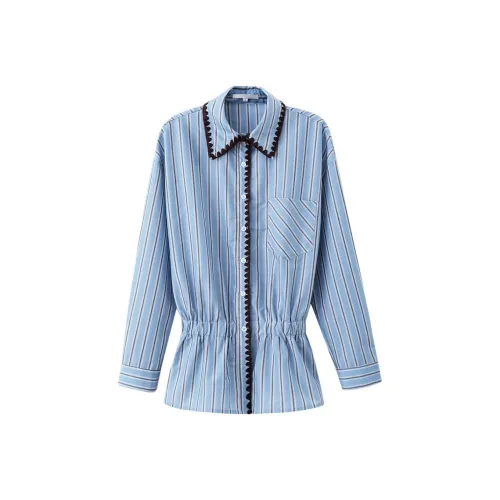 XIMENG Синие полосы Включая ремень Женские рубашки