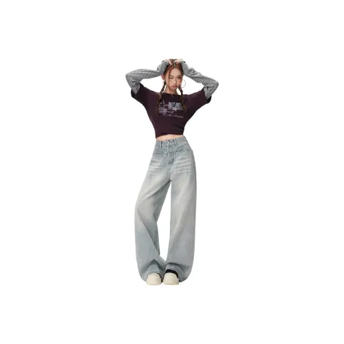 Olivia Share777 Фиолетовый Wa Светло-Синий Женские Джинсы