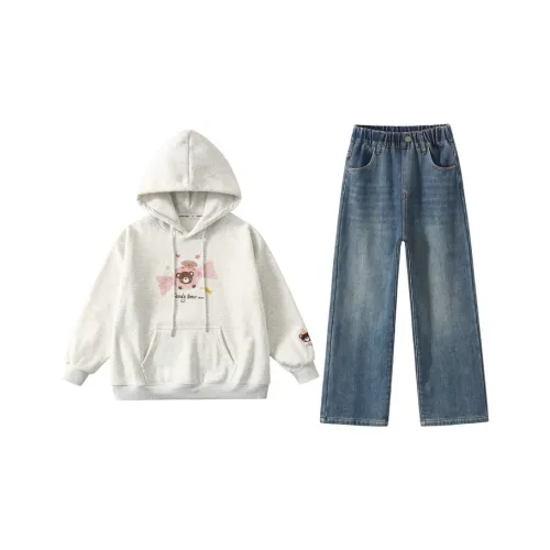 ZHIO Свитшот + Джинсы Школьный возраст Повседневная Спортивная Одежда
