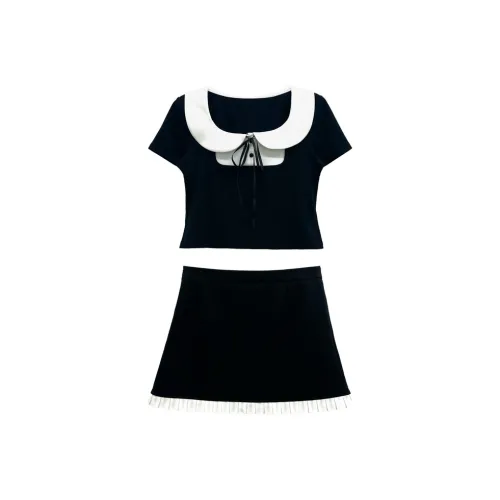 MIMIZI Черный топ и короткая юбка двухкомпонентный комплект женский комплект с юбкой