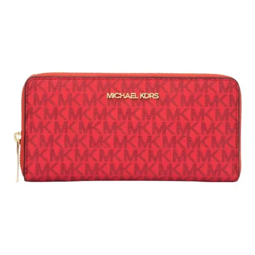 MICHAEL KORS Jet Set Travel Покрытый холст Держатель для карт кошелек Большой Женские Настоящий красный