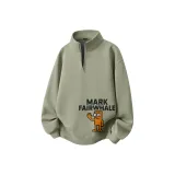 [Thickened и с флисовой подкладкой полузастежка свитшот] Серый горошек зеленый (Mf Waving желтый персонаж на левой нижней стороне)