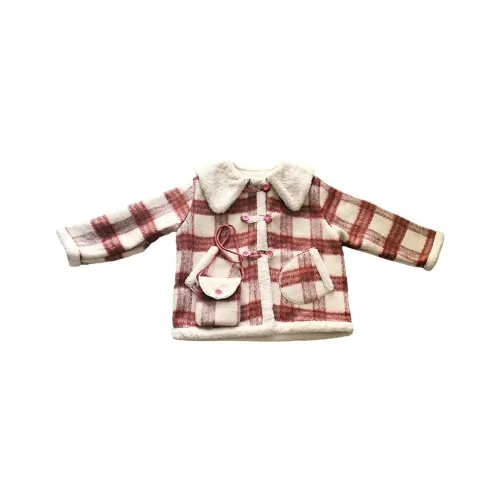 Mu Qingqing Бежевый Розовый Клетка Kids Шерстяное Пальто