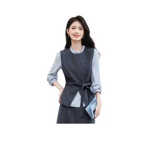 XINFEIYU Синие Серые Женские Рубашки