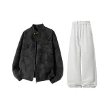 Чёрный топ + белые серые штаны Фотиния