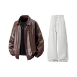 Кофейный топ + бело-серые штаны Фотиния