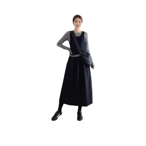 YOUSEKOO Серый Базовый слой + Черный Жилет Майка + Черная Юбка Женские Комплекты с юбкой