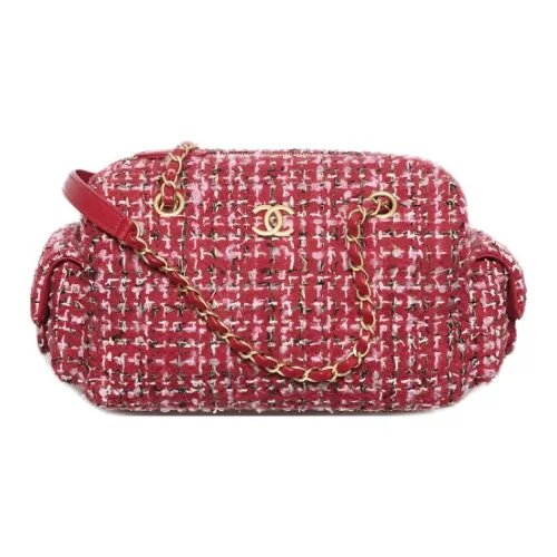 Chanel Twill Мягкий Шерстяной Плечевая Сумка Маленькая Женская Красная и Розовая