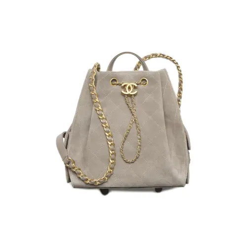 CHANEL Телячья кожа с замшей рюкзак средний женский серый черный