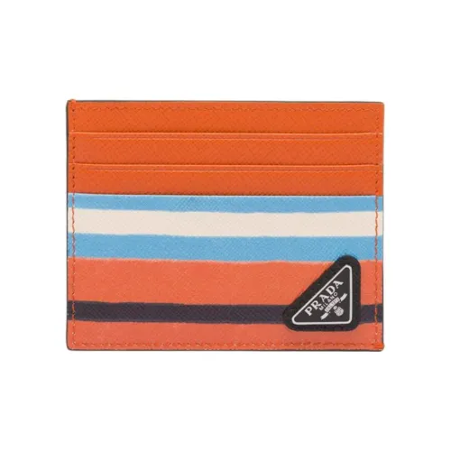 PRADA Мужской кожаный держатель для карт апельсинового цвета
