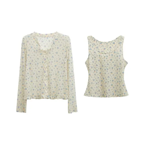 MIMIZI Цветочный Двухкомпонентный Комплект Женские Повседневные Костюмы