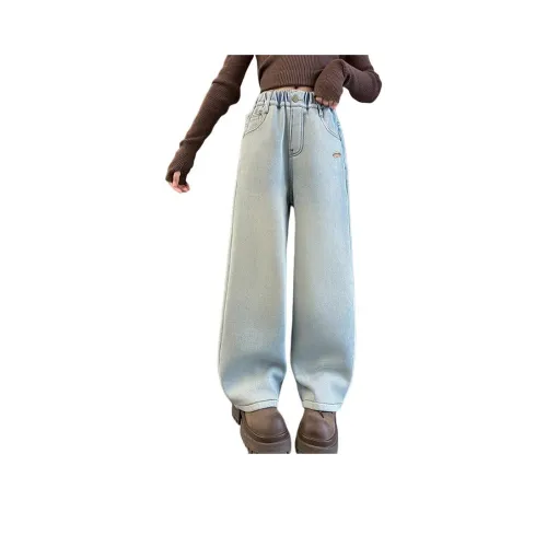 Teddy's Collection Светло-синие Утолщенные Прямые Брюки Школьные Джинсы
