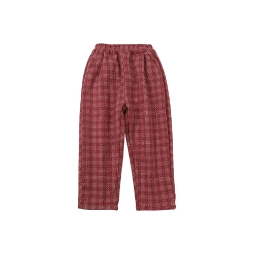 RHOBESAM Deer Home Plaid Woolen Pants Pink Kids Sweatpants