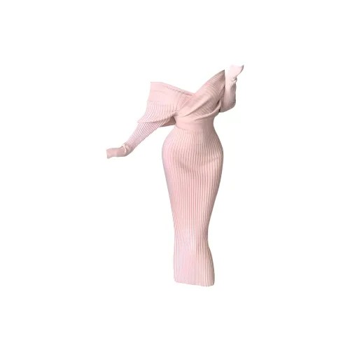 DITB Розовый Женские Длинные Платья с Длинными Рукавами