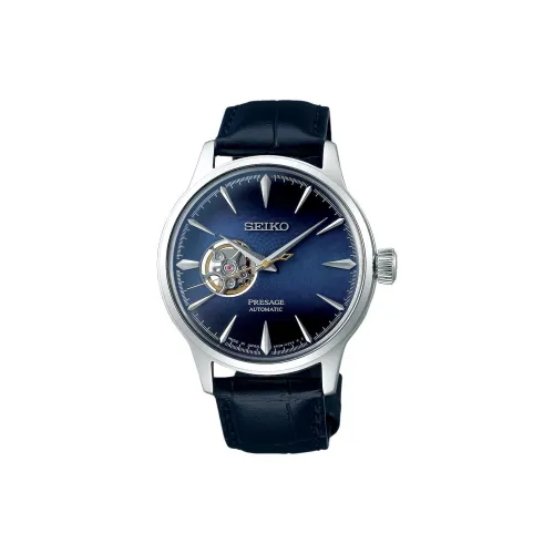 SEIKO Presage Series Автоматический Ручной Механизм Часы с Кожаным Ремешком 40,5 мм Мужские Часы Синий Циферблат