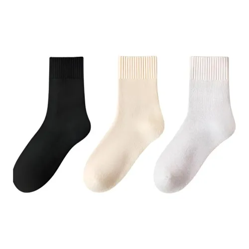MADALLO [3 упаковки] 1 Черный и Белый + 1 Хаки + 1 Экрю Женские носки MID до икры