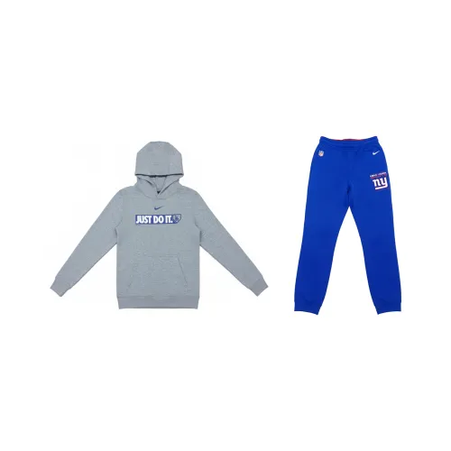 nike Серый Свитшот + Синие Штаны Комплект Одежды Школьный возраст Повседневная Спортивная Одежда