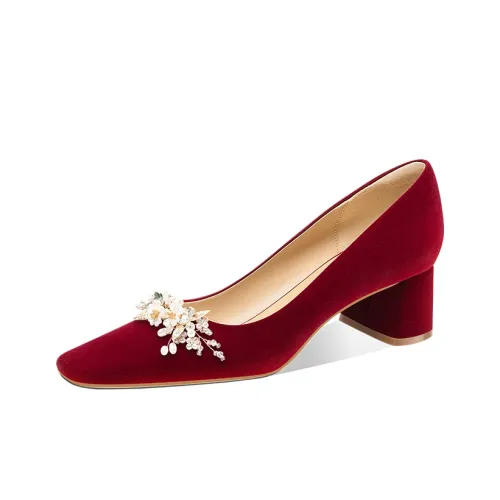 LOLY Высокие каблуки Golden Branches Wa Нефритовый Листья 5CM Толстый каблук Женские