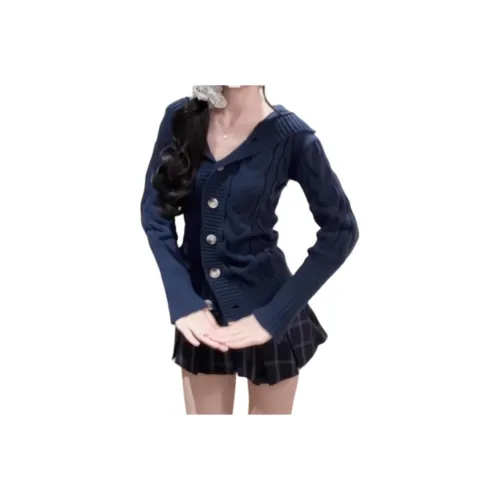 Синий свитер пальто женские трикотаж