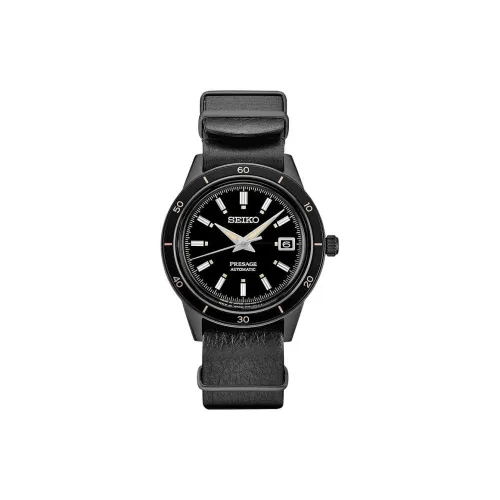 SEIKO Presage Series Автоматический Ручной Механизм Часы с Кожаным Ремешком 40,8 мм Мужские Часы Черный Циферблат