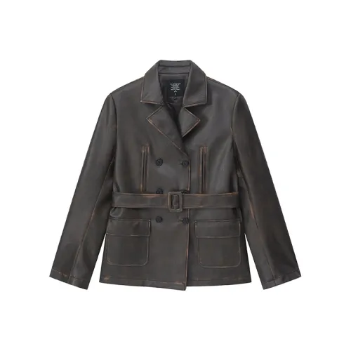 Ouyang Кофейно-коричневые Женские Кожаные Куртки