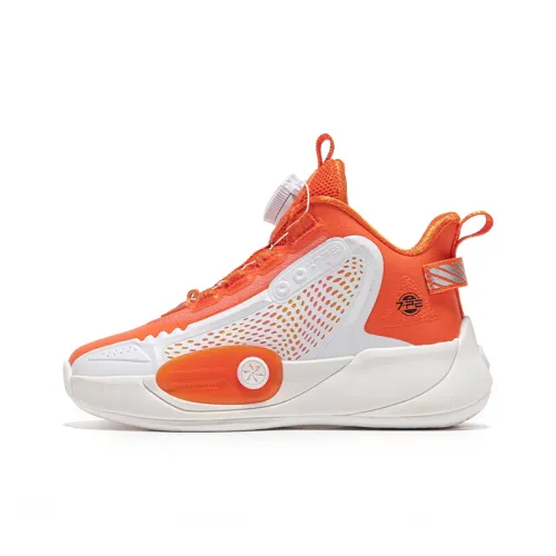 7 PE Устойчивый к истиранию Легкий Амортизация Высокий Топ Детские Баскетбольные кроссовки Ярко-оранжевый Белый Подростки