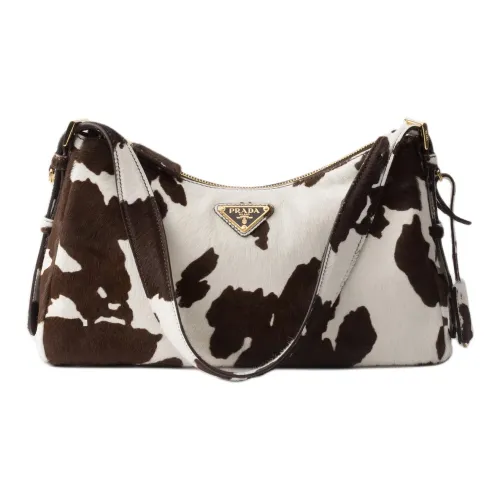 PRADA Aimee Телячья кожа Сумка-хобо Сумка на плечо Средний Женская Белая и Темно-коричневая