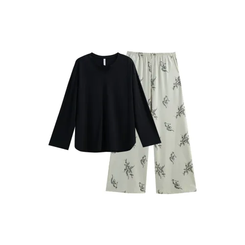 Same Language Пижамный комплект Женские Глубокий черный · Бумажный белый · Травяной