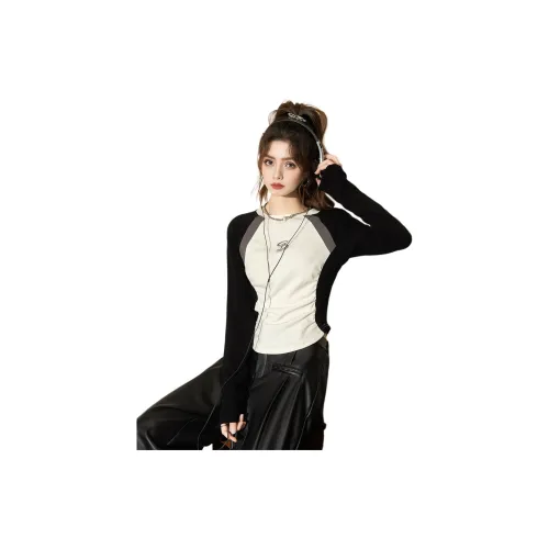 FAWENXIANGZI Светло-желтый + Черный Женские Короткие Топы