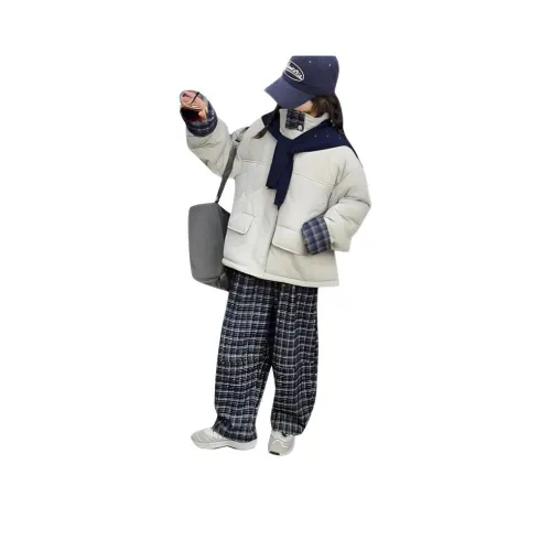 TONYBEAR Пэчворк Клетка Хлопковый пуховик с шалью Унисекс Утеплённая куртка