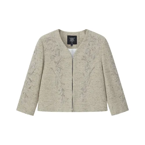 Ouyang Смешанный Бежевый Цвет Женский Короткий Пальто