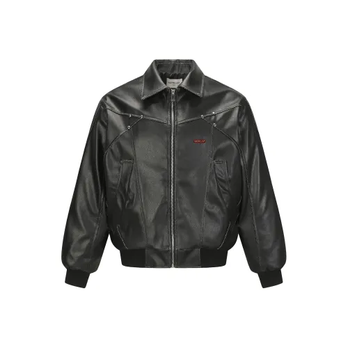 HOKLV Черный С подарками Съемный Застежка-липучка Унисекс Кожаные куртки