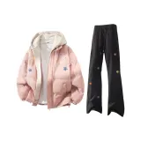 Розовый + Черный Брюки + Светло-Серый Шляпа