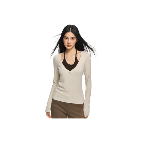 LAKESI Молочно-чайный Mock Двухкомпонентные Женские Рубашки T