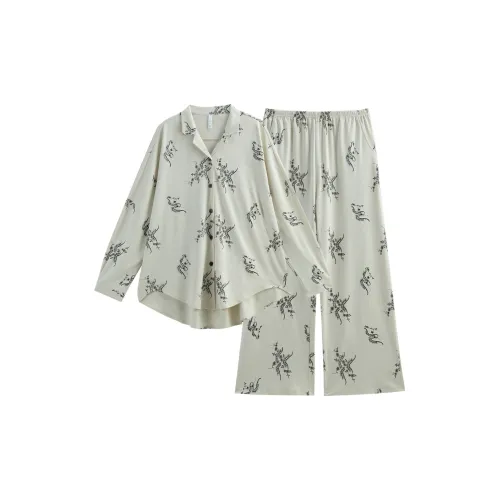 Same Language Пижамный комплект Женские Бумажный Белый Цвет · Травяной