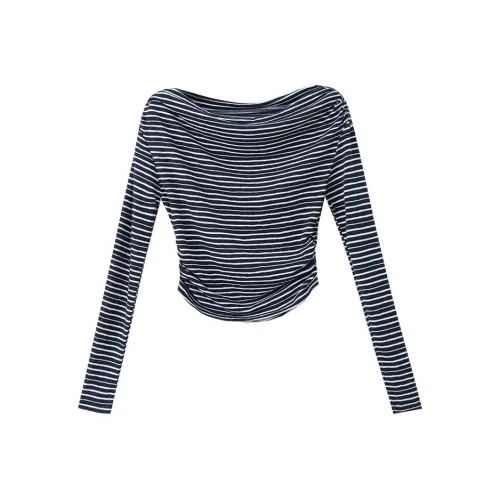 XIMENG Темно-синие полосы Женские T-рубашки