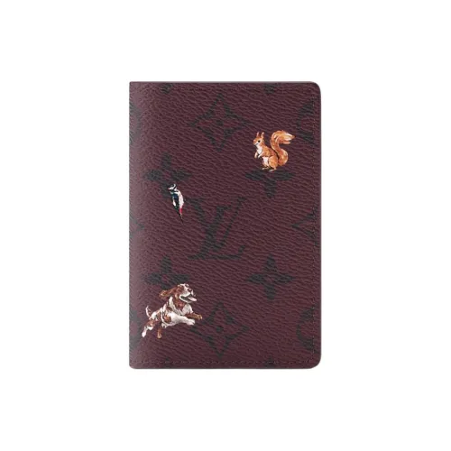 LOUIS VUITTON Pocket Organizer Монограмма Forest Покрытый холст Держатель для карт Мужской Бордовый
