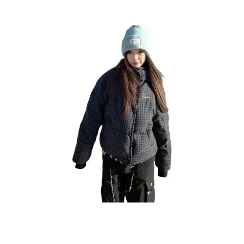 COHX Черный Серый Клетка Передний Булавка Женская Пуховая Куртка (Пуховик)