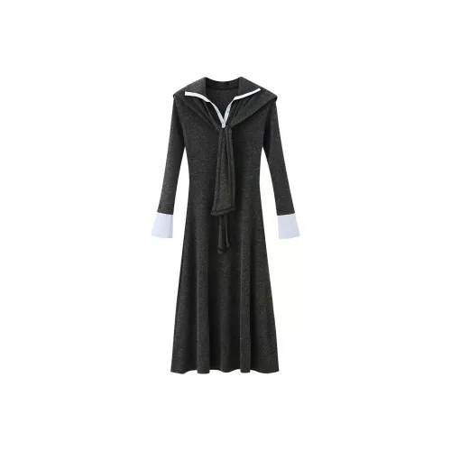 XIMENG Длинное платье с длинными рукавами женское