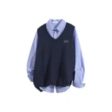 Темно-синий, синий, полосы, рубашка + съемный, черный, брошь