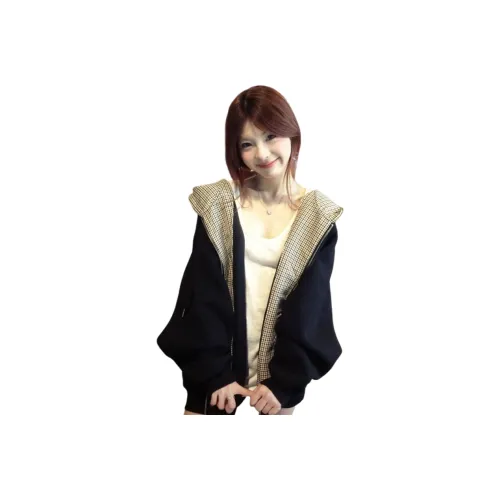 LANGQING [Черный] С подарками Wangqing Бренд Наклеенный Женские Свитшоты