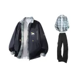 Темно-синие + черные штаны + светло-синяя рубашка