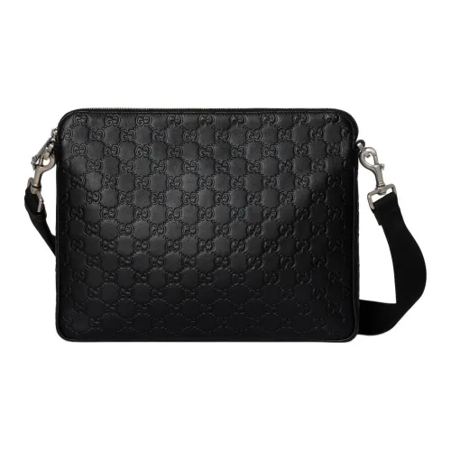 GUCCI GG Emblem Smooth Leather Crossbody Bag Medium Men's Black