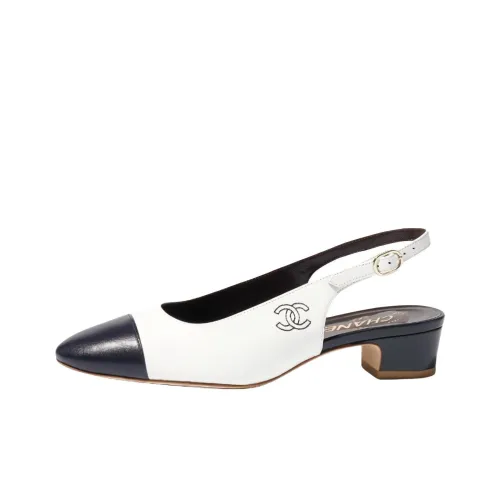 Chanel Грубый каблук Высокие каблуки 3 см Женские Сине-белый