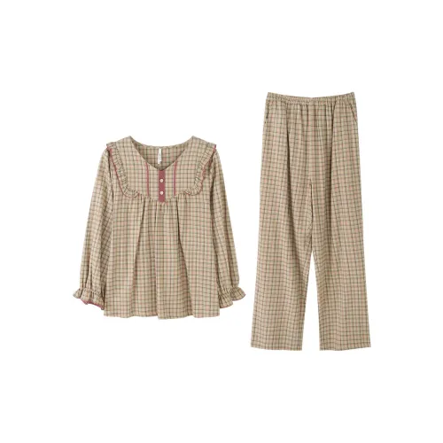 Aannsfam Creamy Apricot Yellow Women's Pajama Sets Aannsfam Кремовый Абрикос Желтый Женские Пижамные Комплекты