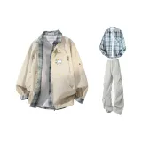 Абрикос + Светло-серые штаны + Светло-синяя рубашка