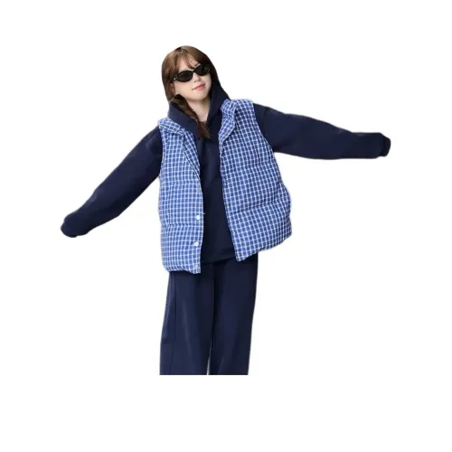 APPLEPIEORDER Синий Клетка Женский Пуховый жилет