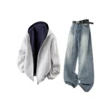 Белый, Фотиния, Серый, Пальто + Синие, Джинсы